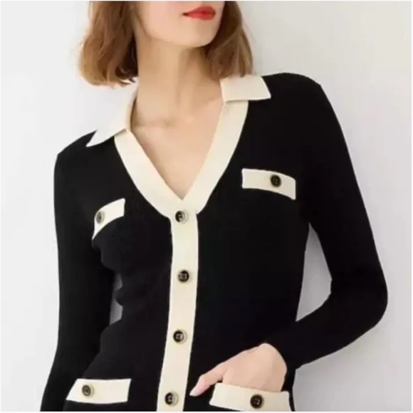 J.Crew Black /white Ribknit dress, XXS, GD1219 - Picture 2 of 5